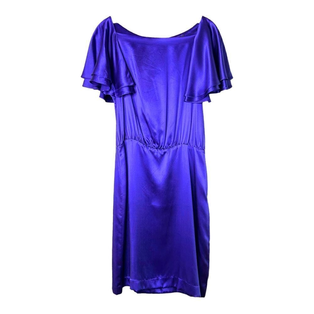 BANANA Republic Short Silk Dress Flutter Sleeve Indigo Blue Purple Womens 8